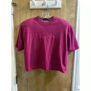 Vintage Forenza Embroidered Fuchsia Pink Crop Top With Shoulder Pads Size Small